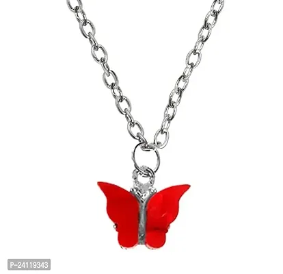 De-Ultimate Premium Quality Red Color Valentine's Day Special Stainless Steel I Love You Romantic Beautiful Butterfly Charm Locket Pendant Necklace With Clavicle Chain For Girl's And Women's