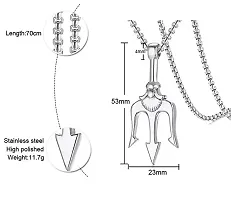 De-Ultimate Silver Plated Fancy  Stylish Stainless Steel Unisex Hindu God Of The Sea Lord Shiva Mahadev Bolenath Mahakaal Poseidon Trishul/Trident Locket Pendant Necklace With Box Chain-thumb1