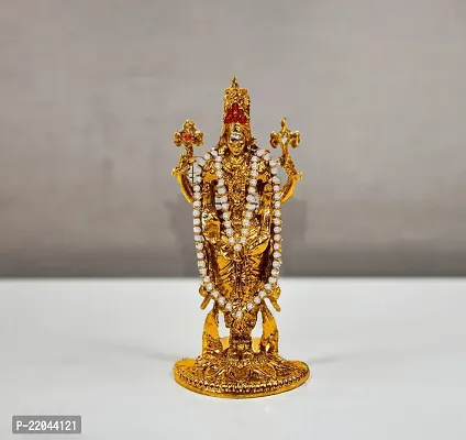 De-Ultimate Lord Tirupati Balaji/venkateswara/vyankatesh White Stone Mala Idol (St-1099) Golden Antique Metal God Stand for Home Decor/car Dashboard/mandir Pooja Murti/temple Puja/office Table Showpiece