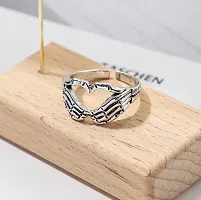 De-Ultimate Silver Plated Stainless Steel Adjustable Valentine's Day Forever Geometric Palm Love Gesture Couple Embrace Statement Promise Friendship Hands Than Heart Thumb Open Cuff Finger/Knuckle Ring-thumb1