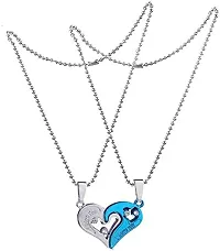 Uniqon Unisex Valentine's Day Special Metal Stainless Steel I Love You Diamond Nug Broken Heart Romantic Love Couple Blue And Silver 2 In 1 Beautiful Duo Locket Pendant Necklace With Chain-thumb1