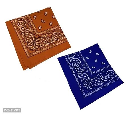 De-Ultimate Combo Of 2 Pcs Royal Blue And Orange Double Side Printed Multifunctional Paisley Hanky-thumb0