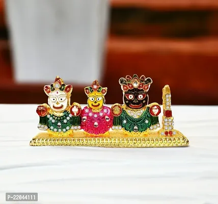 De-Ultimate Beads Lords Jagannath, Balaram  Subhadra Idol (St-2157) Multicolor Metal God Stand for Home Dcor/car Dashboard/mandir Pooja Murti/temple Puja/office Table Showpiece