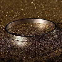 De-Ultimate (6cm Diameter) Unisex Stylish Trending Silver Color Fashionable Valentine's Day Special Stainless Steel Metal Plain Openable Lock Friendship Hand Cuff Wrist Kada Bangle Couple Bracelet-thumb1