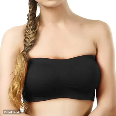 De-Ultimate Women's and Girls Comfortable Cotton Black Stretchable Strapless Tube Bra for Sport, Gym, Yoga, Running, Dancing, Cycling (Free Size)