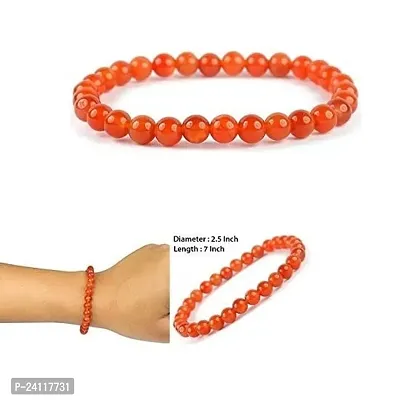 De-Ultimate (Pack Of 2 Pcs) Adjustable Size Orange Plain 8mm Moti Pearl Bead Natural Feng-Shui Healing Crystal Gem Stone Wrist Band Elastic Bracelet For Men's  Women's-thumb3