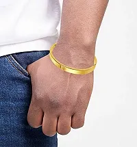 De-Ultimate (Set Of 2 Pcs) Unisex Stylish Trending (6cm Diameter) Golden Color Valentine's Day Special Stainless Steel Metal Plain Openable Lock Friendship Hand Cuff Wrist Kada Bangle Couple Bracelet-thumb1