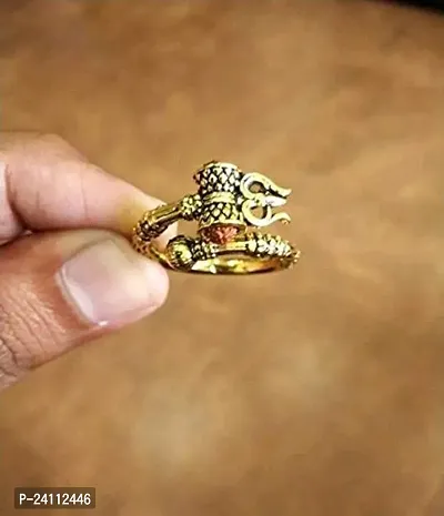 De-Ultimate (Set Of 2) Men's and Women's Adjustable Stylish Trending Rudraksha Oxidized Mahakal Shiva Trishul Damroo Designer Bahubali Cuff Finger Ring (Free Size) (Multi)-thumb4