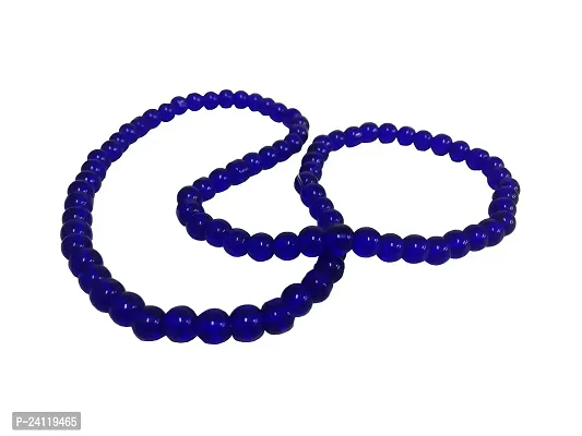 De-Autocare (Pack Of 3 Unisex Blue Color Medium Size 24cm Size 8mm Beads Stone Moti Mala Chain Bracelet-thumb2