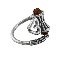 De-Ultimate (Set Of 2) Men's and Women's Adjustable Stylish Trending Rudraksha Oxidized Mahakal Shiva Trishul Damroo Designer Bahubali Cuff Finger Ring (Free Size) (Multi)-thumb2