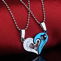 Uniqon Unisex Valentine's Day Special Metal Stainless Steel I Love You Diamond Nug Broken Heart Romantic Love Couple Blue And Silver 2 In 1 Beautiful Duo Locket Pendant Necklace With Chain-thumb2