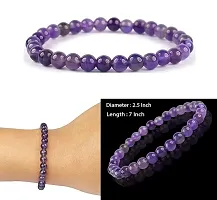 De-Ultimate (Adjustable Size) Purple Plain 8mm Moti Pearl Bead Natural Feng-Shui Healing Crystal Gem Stone Wrist Band Elastic Bracelet For Men's  Women's-thumb2