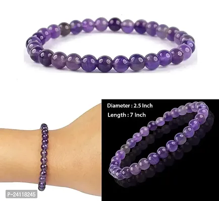 De-Ultimate (Adjustable Size) Purple Plain 8mm Moti Pearl Bead Natural Feng-Shui Healing Crystal Gem Stone Wrist Band Elastic Bracelet For Men's  Women's-thumb3