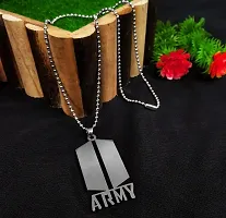 De-Ultimate (Set Of 2 Pcs) Unisex Silver Color Fancy  Stylish Stainless Steel 3d Bts Logo Trending Name Army Letter Pendant Locket Necklace With Ball Chain For Fans Jewellery Set-thumb3