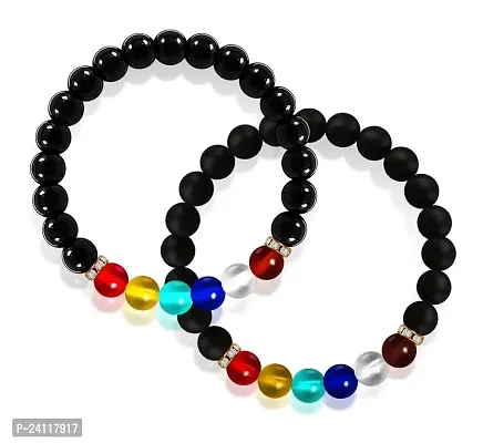 De-Ultimate Plain  Matty Multi 8mm Pearl Beads Moti Feng-Shui Healing Crystal Gem Stone Valentine's Day Special Love Couples Friendship Promise 2 In 1 Wrist Band Cuff Elastic Field Bracelets