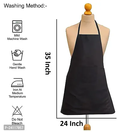 De-Ultimate (Set Of 2) Unisex Waterproof Nylon Machine Washable  Comfortable Halter Neck Bib Apron Extra Long Ties With Pocket For Barbers, Kitchen Chefs, Waiters And Restaurants Cafe (Black)-thumb2