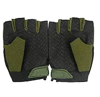 De-Ultimate Men's Nylon Protective Hand Half Fingerless Outdoor Riding Bike/Motorcycle/scooty Running Hiking Travelling Camping Cycling Sports Fitness Exercise Gym Antiskid Gloves (Green)-thumb1
