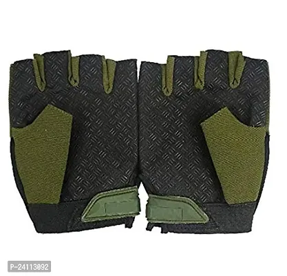 De-Ultimate Men's Nylon Protective Hand Half Fingerless Outdoor Riding Bike/Motorcycle/scooty Running Hiking Travelling Camping Cycling Sports Fitness Exercise Gym Antiskid Gloves (Green)-thumb2