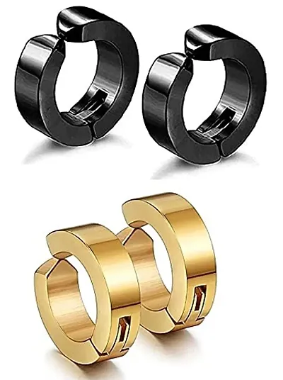 De-Ultimate (2 Pair) CMB7337 Trendy And Round Shaped Press Non-Piercing Style Clip On Metal Barbell Earring Hoop Bali Stud For Men And Women