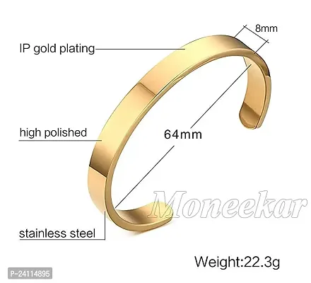 De-Ultimate (6.5cm Diameter) Unisex Golden Color Valentine's Day Special Stainless Steel Plain Adjustable Openable Lock Free Friendship Hand Cuff Wrist Half Kada Bangle Couple Bracelet-thumb2