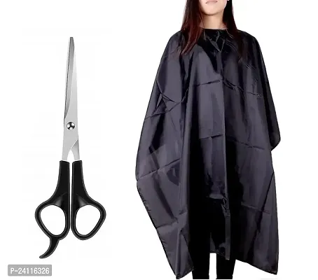 De-Ultimate Combo Of Professional Hair Styling Cutting Scissors With Black Unisex Nylon Hair Cutting Sheet Hairdressing Gown Cape Barber Cloth Makeup Apron