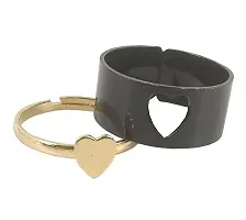 De-Ultimate (Black  Golden) Valentine's Day Adjustable Size Romantic Couple Friendship Promise Matching Punk Fashion Heart Design Open-Cuff Finger Trendy Dainty Rings Set-thumb1