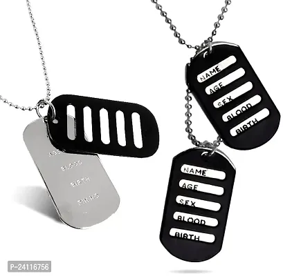 De-Ultimate X000035 Army Military Theme Dual Name Age Sex Blood Birth Pin No. Single  Double Plate Blade Dog Tag Pendant Locket Necklace With Ball Chain
