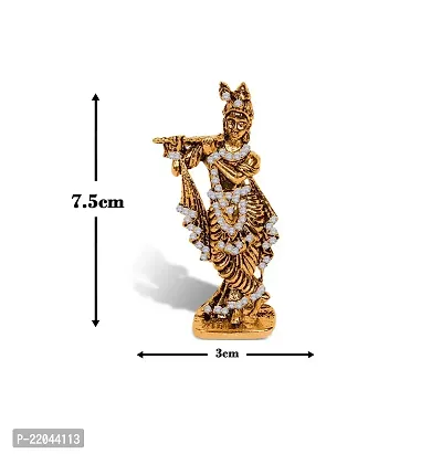 De-Ultimate HHRI0314 Krishna/kahna Standing with Flute White Stone Idol (St-562) Golden Color Metal God Stand for Home Dcor/car Dashboard/mandir Pooja Murti/temple Puja/office Table Showpiece-thumb2