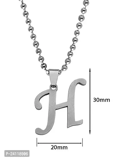 De-Ultimate Silver Color Unisex Metal Fancy  Stylish Trending Name English Alphabet 'H' Letter Locket Pendant Necklace With Ball Chain-thumb2