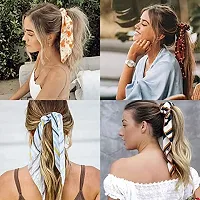 De-Ultimate (Set of 12 Pcs) Hair Scrunchy/scrunchies Detachable Bowknot Satin Bohemian Chiffon Long Tail Elastics Ribbon Ear Bow Pattern Scarf Vintage Ponytail Holder Ties Ropes Hair Bands/head Band-thumb1