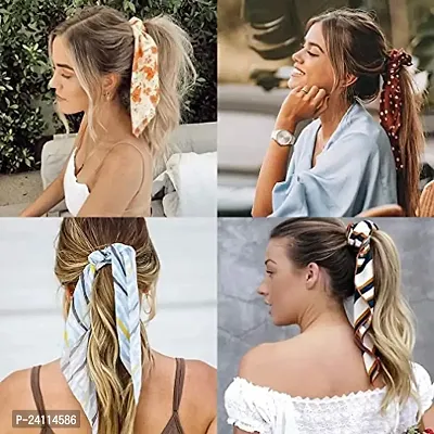 De-Ultimate (Set of 12 Pcs) Hair Scrunchy/scrunchies Detachable Bowknot Satin Bohemian Chiffon Long Tail Elastics Ribbon Ear Bow Pattern Scarf Vintage Ponytail Holder Ties Ropes Hair Bands/head Band-thumb2