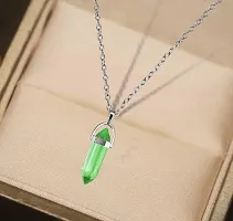 De-Ultimate (Pack Of 2 Pcs) Green Glass Healing Crystal Hexagonal Point Prism Pencil Shape Locket Pendant Necklace With Clavicle Chain For Girl's  Women-thumb1