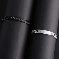 De-Ultimate (Set of 2 Pcs) Valentine's Day Special Metal (6.5cm Diameter) His Queen and Her King Crown Romantic Love Couple Bracelet for Boy's and Girl's (Silver/Black)-thumb3