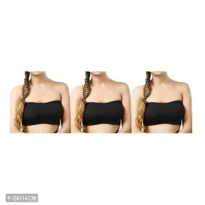 De-Ultimate Set of 3 Pcs Women's and Girls Comfortable Cotton Black Stretchable Strapless Tube Bra for Sport, Gym, Yoga, Running, Dancing, Cycling (Free Size)