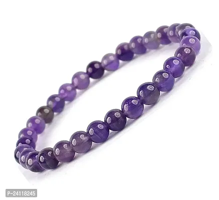 De-Ultimate (Adjustable Size) Purple Plain 8mm Moti Pearl Bead Natural Feng-Shui Healing Crystal Gem Stone Wrist Band Elastic Bracelet For Men's  Women's-thumb0