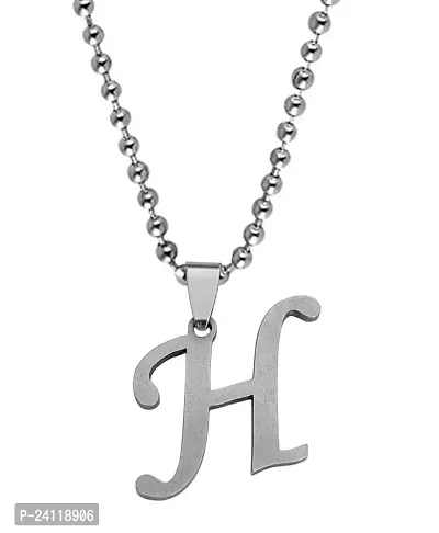 De-Ultimate Silver Color Unisex Metal Fancy  Stylish Trending Name English Alphabet 'H' Letter Locket Pendant Necklace With Ball Chain-thumb0