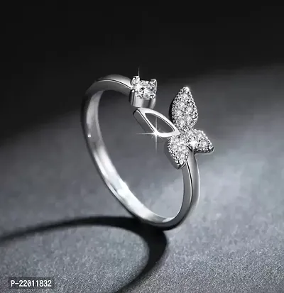 De-Ultimate Silver Color JAR0552 Stainless Steel Valentine's Day Adjustable Size Crystal Diamond Nug/Stone Studded Romantic Love Sparkling Hollow Wings Butterfly Shape Charming Thumb Finger/Knuckle Rings