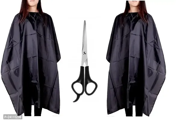 De-Ultimate Combo Of Professional Hair Styling Cutting Scissors With Black Unisex Nylon 2 pcs Hair Cutting Sheet Hairdressing Gown Cape Barber Cloth Makeup Apron