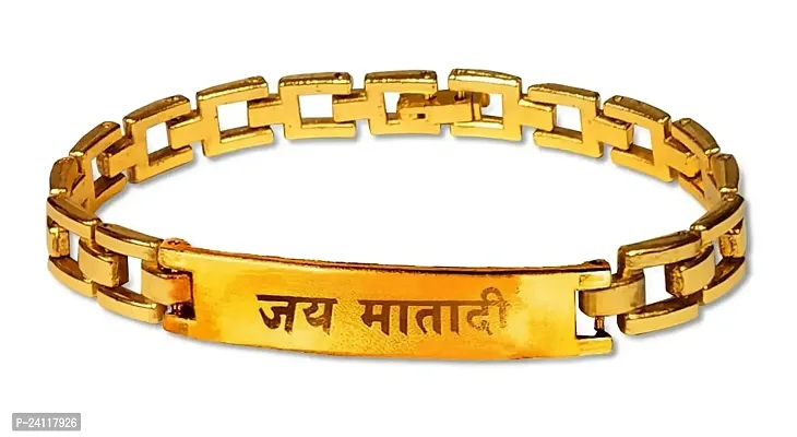De-Ultimate JAB0126 Adjustable Golden Color Unisex Trending Stylish Hindu God Religious Jai Mata Di Designer Wrist Band Cuff Bracelets Jewellery Set