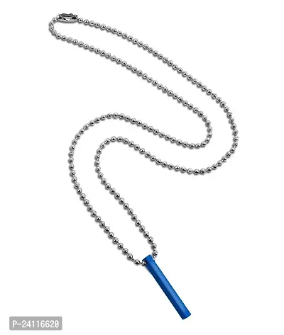 De-Ultimate Unisex Fancy  Stylish Metal Blue Color 3D Vertical Bar Cuboid Stick Custom Name Pendant Locket Necklace With Ball Chain Jewellery Set