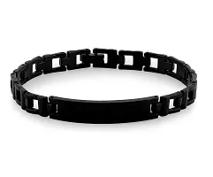 De-Ultimate Unisex Black Plated 6.5cm Diameter Stainless Steel Stylish Trending Fashionable Valentine's Day Special Plain Design Friendship Hand Cuff Couple Wrist Chain Band Bangle Bracelet With Lock-thumb1