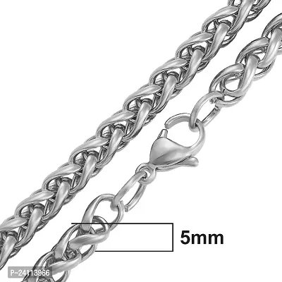 De-Ultimate Silver Color 22 Size 5mm Thickness Braided Wheat Link Rope Stainless Steel Heavy Duty Casual Style Daily Use Necklace Chain For Boy's And Men's-thumb3