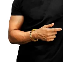 De-Ultimate (2 x 10 Size) Golden Color Trending Stainless Steel Metal WaheGuru Ji Punjabi Khanda Sikh Sardar Khalsa Symbol/Logo Hand Cuff Sarbloh Sharp Teeth Chakkri Zig Zag Design Wrist Kada-thumb2