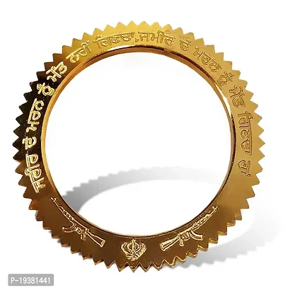 De-Ultimate (2 x 14 Size) Golden Color Trending Stainless Steel Metal WaheGuru Ji Punjabi Khanda Sikh Sardar Khalsa Symbol/Logo Hand Cuff Sarbloh Sharp Teeth Chakkri Zig Zag Design Wrist Kada