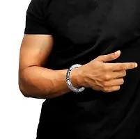 De-Ultimate (2 x 16 Size) Silver Color Trending Stainless Steel Metal WaheGuru Ji Punjabi Khanda Sikh Sardar Khalsa Symbol/Logo Hand Cuff Sarbloh Sharp Teeth Chakkri Zig Zag Design Wrist Kada-thumb2