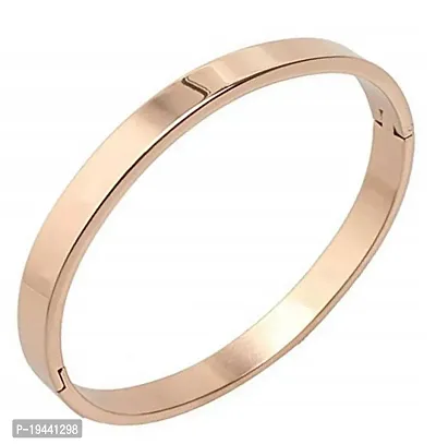 De-Ultimate Rose Gold Color 6cm Diameter Unisex Stylish Valentine's Day Special Stainless Steel Plain Openable Lock Friendship Hand Cuff Wrist Kada Bangle Couple Bracelet-thumb0