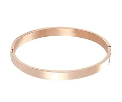 De-Ultimate Rose Gold Color 6cm Diameter Unisex Stylish Valentine's Day Special Stainless Steel Plain Openable Lock Friendship Hand Cuff Wrist Kada Bangle Couple Bracelet-thumb2