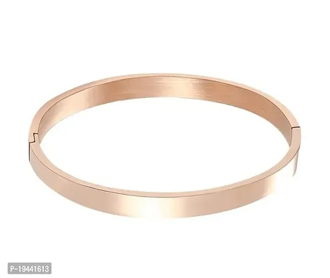 De-Ultimate (Set Of 2 Pcs)  Rose Gold Color 6cm Diameter Unisex Stylish Valentine's Day Special Stainless Steel Plain Openable Lock Friendship Hand Cuff Wrist Kada Bangle Couple Bracelet-thumb3