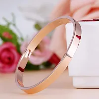 De-Ultimate (Set Of 2 Pcs)  Rose Gold Color 6cm Diameter Unisex Stylish Valentine's Day Special Stainless Steel Plain Openable Lock Friendship Hand Cuff Wrist Kada Bangle Couple Bracelet-thumb3