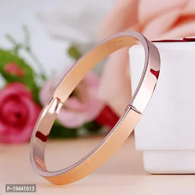 De-Ultimate (Set Of 2 Pcs)  Rose Gold Color 6cm Diameter Unisex Stylish Valentine's Day Special Stainless Steel Plain Openable Lock Friendship Hand Cuff Wrist Kada Bangle Couple Bracelet-thumb4